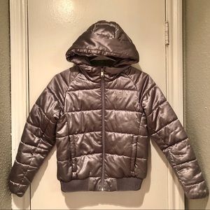 Girls North Face Bubble Jacket - Pewter (Size M)
